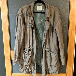 Free People Rugged Embroidered Twill Olive Green Jacket small